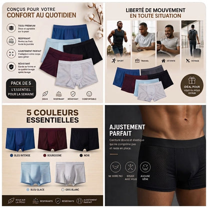 Coffret 5 Boxers Anti-Chaleur — 4 achetés = 1 OFFERT 🎁