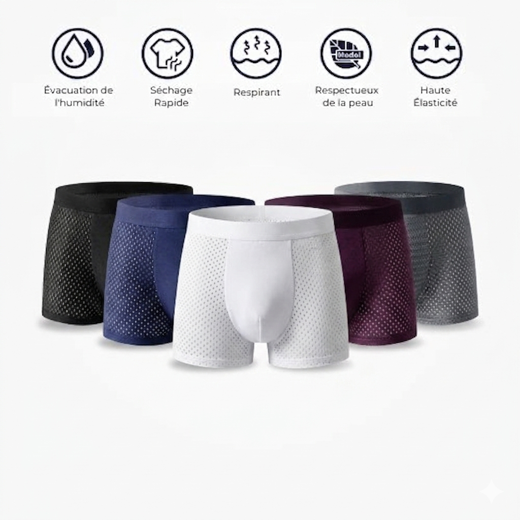 Pack de 5 Boxers Maillés Respirants - 1 Semaine de Confort Absolu